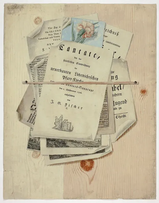 Framed Print : Cantate: Trompe l'Oeil of Posted Prints, 1735 / 1765. Creator: Martin Cerulli Framed Print : Cantate: Trompe l'Oeil of Posted Prints, 1735 / 1765. Creator: Martin Cerulli
