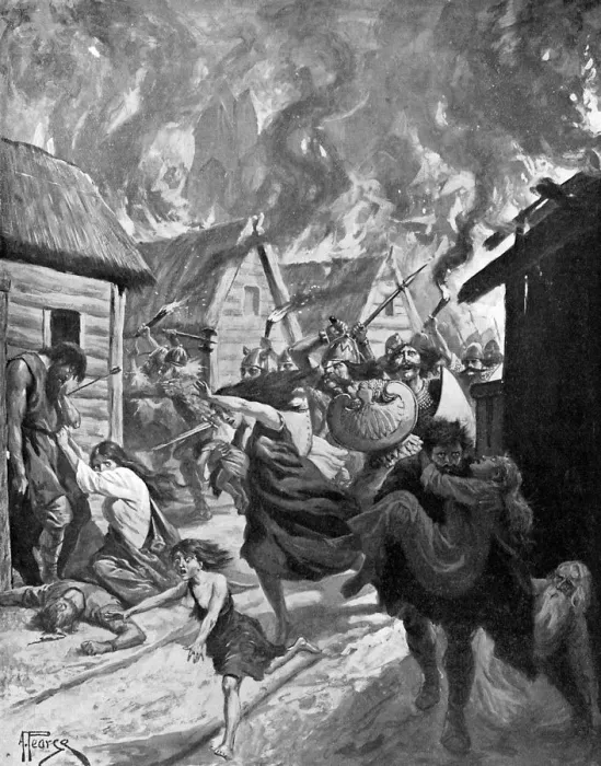 Framed Print : Canterbury burned by the Danes, 851 AD, (c1920). Artist: A Pearse