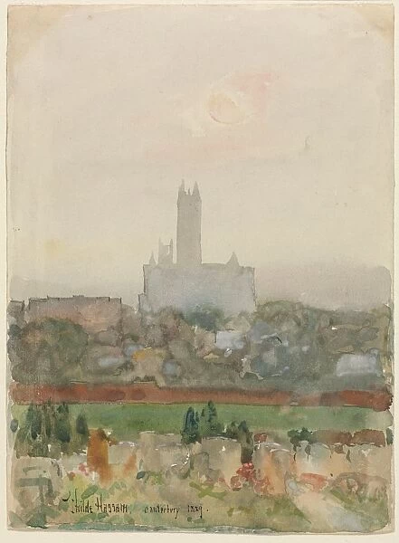 Canterbury Cathedral (recto); Hands Holding a Book (verso), 1889. Creator: Childe Hassam (American