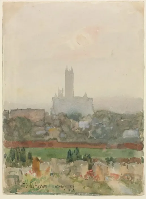 Framed Print : Canterbury Cathedral (recto); Hands Holding a Book (verso), 1889. Creator: Childe Hassam (American Framed Print : Canterbury Cathedral (recto); Hands Holding a Book (verso), 1889. Creator: Childe Hassam (American