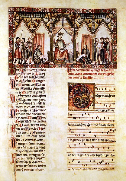 Illustration from Cantigas de Santa Maria manuscript. The Cantigas