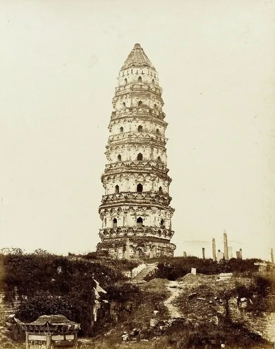Framed Print : Cantonese Masonry Pagoda, 1860. Creator: Felice Beato Framed Print : Cantonese Masonry Pagoda, 1860. Creator: Felice Beato