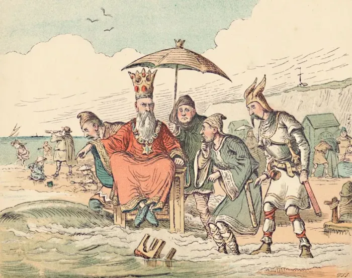 Framed Print : Canute and his Courtiers, c1884. Artist: Thomas Strong Seccombe Framed Print : Canute and his Courtiers, c1884. Artist: Thomas Strong Seccombe
