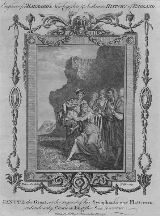 Framed Print : Canute the Great, at the request of his Sycophants and Flatterers, ridiculously Commanding the Sea Artist: John Hall Framed Print : Canute the Great, at the request of his Sycophants and Flatterers, ridiculously Commanding the Sea Artist: John Hall