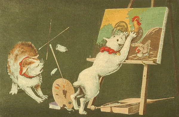Canvas and Cats, between c1879 and c1881. Creator: Kobayashi Kiyochika