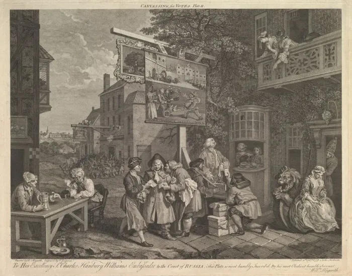 Framed Print : Canvassing for Votes, Plate II: Four Prints of an Election, February 20, 1757 Framed Print : Canvassing for Votes, Plate II: Four Prints of an Election, February 20, 1757