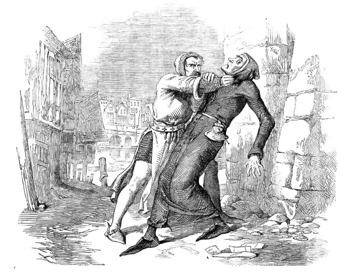 Framed Print : The Caorsin seizing Master Walter by the Throat, 1857. Creator: Unknown Framed Print : The Caorsin seizing Master Walter by the Throat, 1857. Creator: Unknown