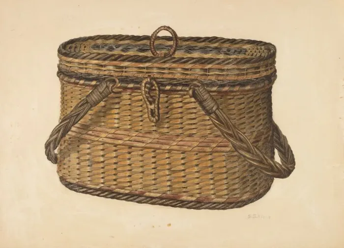 Framed Print : Cap Basket, c. 1938. Creator: Samuel O. Klein Framed Print : Cap Basket, c. 1938. Creator: Samuel O. Klein