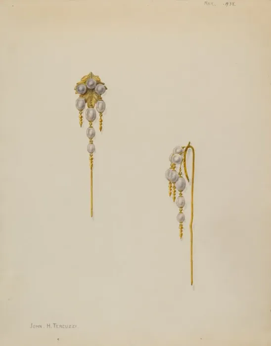 Framed Print : Cap or Bonnet Pin, 1938. Creator: John H. Tercuzzi Framed Print : Cap or Bonnet Pin, 1938. Creator: John H. Tercuzzi