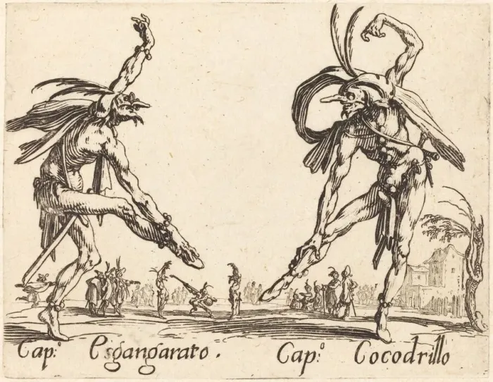 Framed Print : Cap. Esgangarato and Cap. Cocodrillo, c. 1622. Creator: Jacques Callot Framed Print : Cap. Esgangarato and Cap. Cocodrillo, c. 1622. Creator: Jacques Callot