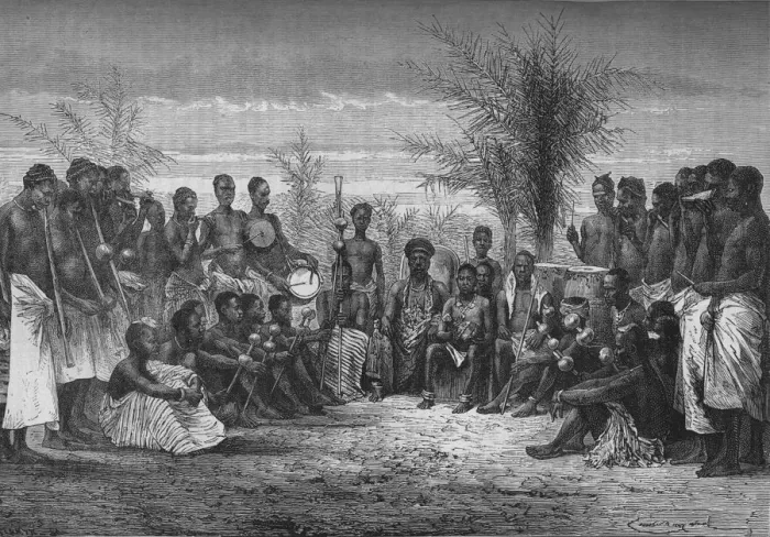 Framed Print : A Cape Coast King and his Court, c1880 Framed Print : A Cape Coast King and his Court, c1880