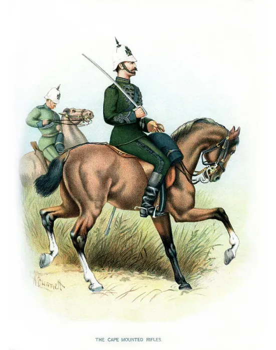 Framed Print : The Cape Mounted Rifles, c1890. Artist: H Bunnett Framed Print : The Cape Mounted Rifles, c1890. Artist: H Bunnett
