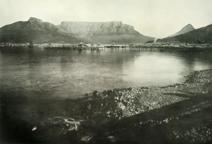 Framed Print : Cape Town, Devils Peak, Table Mountain, and Lions Head from Table Bay, 1900. Creator Framed Print : Cape Town, Devils Peak, Table Mountain, and Lions Head from Table Bay, 1900. Creator