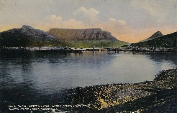 Cape Town, Devils Peak, Table Mountain and Lions Head from Table Bay, c1900