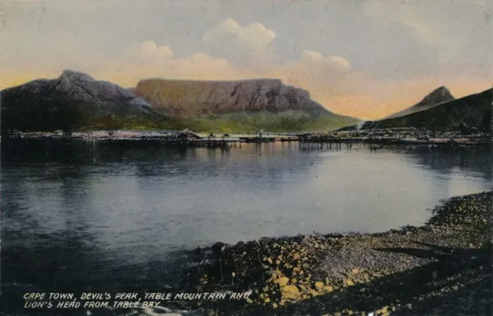 Framed Print : Cape Town, Devils Peak, Table Mountain and Lions Head from Table Bay, c1900 Framed Print : Cape Town, Devils Peak, Table Mountain and Lions Head from Table Bay, c1900