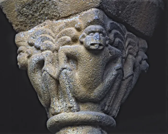 Framed Print : Capital of the cloister of the Cathedral of La Seu d Urgell, decorated with apes Framed Print : Capital of the cloister of the Cathedral of La Seu d Urgell, decorated with apes