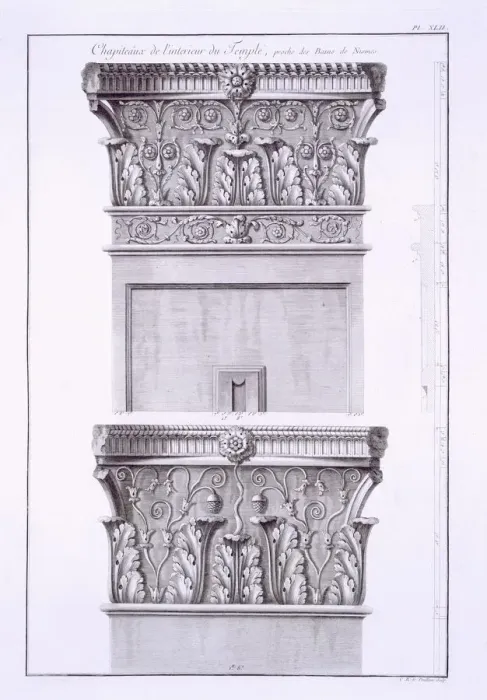 Framed Print : Capitals from the temple near the Roman Baths, Nimes. Creator: French School (18th century) Framed Print : Capitals from the temple near the Roman Baths, Nimes. Creator: French School (18th century)