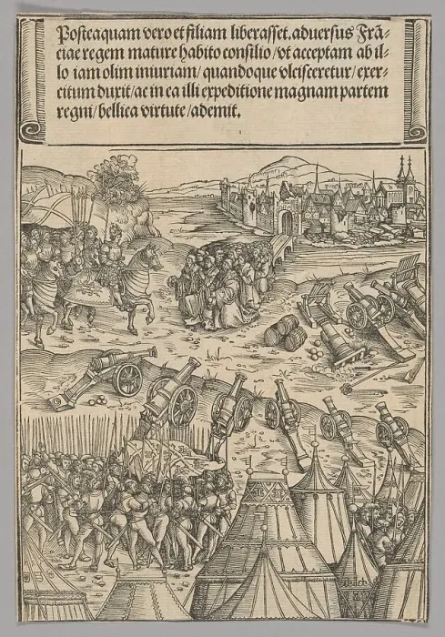 Framed Print : Capitulation of a French City, plate 12 from Historical Scenes from the Life... printed c. 1520. Creator: Wolf Traut Framed Print : Capitulation of a French City, plate 12 from Historical Scenes from the Life... printed c. 1520. Creator: Wolf Traut