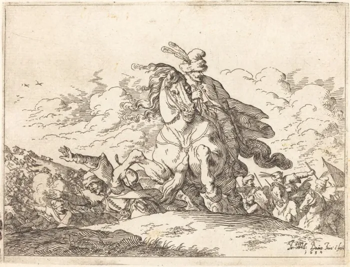 Framed Print : Capricci di varie battaglie, 1635. Creator: Johann Wilhelm Baur