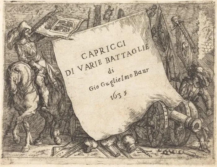 Framed Print : Capricci di varie battaglie (Title Page), 1635. Creator: Johann Wilhelm Baur Framed Print : Capricci di varie battaglie (Title Page), 1635. Creator: Johann Wilhelm Baur