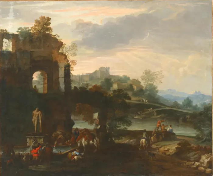 Framed Print : Capriccio with the Farnese Hercules. Creator: Carlevaris, Luca (1663-1730)