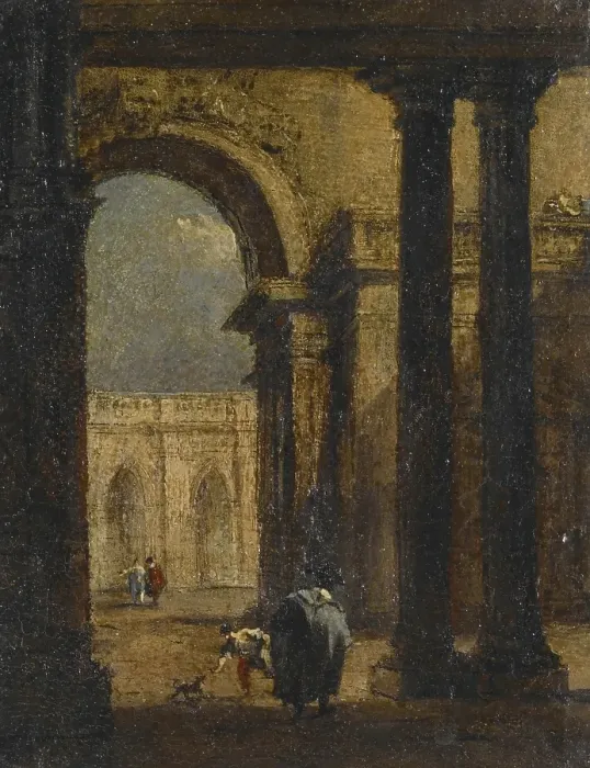 Framed Print : Capriccio: A Palace Courtyard, about 1790-93. Creator: Francesco Guardi Framed Print : Capriccio: A Palace Courtyard, about 1790-93. Creator: Francesco Guardi