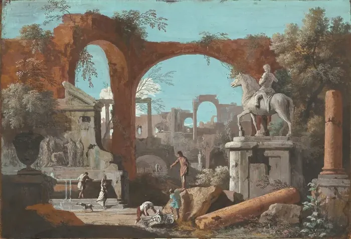 Framed Print : A Capriccio of Roman Ruins, 1727 / 1729. Creator: Marco Ricci Framed Print : A Capriccio of Roman Ruins, 1727 / 1729. Creator: Marco Ricci