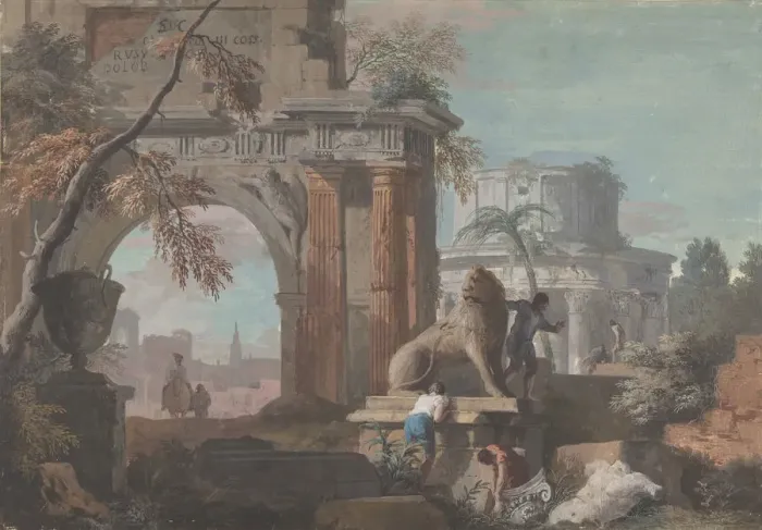 Framed Print : Capriccio with Roman Ruins, ca. 1700-1730. Creator: Marco Ricci Framed Print : Capriccio with Roman Ruins, ca. 1700-1730. Creator: Marco Ricci