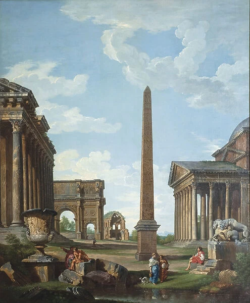 A capriccio with Roman ruins and a scene from the Life of Belisarius. Artist: Panini, Giovanni Paolo (1691-1765)