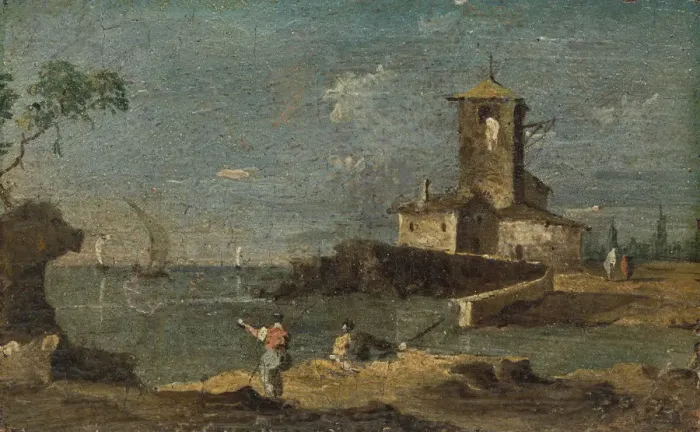 Framed Print : Capriccio with a Square Tower and Two Houses, 18th century. Creator: Unknown Framed Print : Capriccio with a Square Tower and Two Houses, 18th century. Creator: Unknown