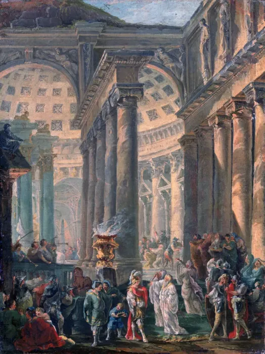 Framed Print : Caprice d un Temple Romain avec l Enterrement Triomphal d Alexandre le Grand, 1755-1760. Artist: Robert Hubert Framed Print : Caprice d un Temple Romain avec l Enterrement Triomphal d Alexandre le Grand, 1755-1760. Artist: Robert Hubert