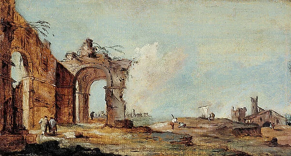 Caprice, with ruined arch and fishermen's houses. Creator: Francesco Guardi
