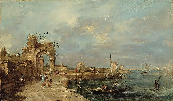 Caprice, with a ruined arch and seaport. Creators: Francesco Guardi, School of Venice