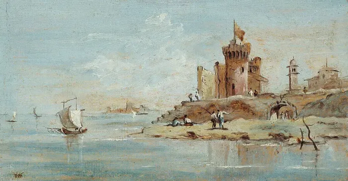 Framed Print : Caprice, with ruined fortress by the lagoon. Creators: Francesco Guardi, Niccolo Guardi Framed Print : Caprice, with ruined fortress by the lagoon. Creators: Francesco Guardi, Niccolo Guardi