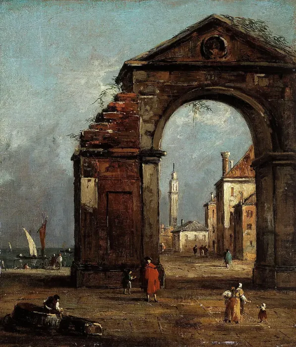 Framed Print : Caprice, with ruined triumphal arch and landscape of the edge of the lagoon. Creator: Francesco Guardi Framed Print : Caprice, with ruined triumphal arch and landscape of the edge of the lagoon. Creator: Francesco Guardi
