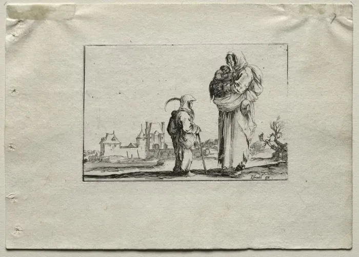 Framed Print : Caprices: Beggar Woman with a Baby and a Little Girl. Creator: Stefano Della Bella (Italian Framed Print : Caprices: Beggar Woman with a Baby and a Little Girl. Creator: Stefano Della Bella (Italian