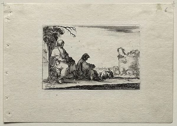 Caprices: Two Pilgrims Resting and a Peasant. Creator: Stefano Della Bella (Italian, 1610-1664)