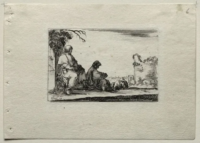 Framed Print : Caprices: Two Pilgrims Resting and a Peasant. Creator: Stefano Della Bella (Italian, 1610-1664) Framed Print : Caprices: Two Pilgrims Resting and a Peasant. Creator: Stefano Della Bella (Italian, 1610-1664)