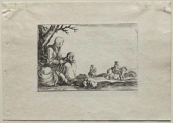 Caprices: Seated Beggar Woman with Two Children. Creator: Stefano Della Bella (Italian, 1610-1664)