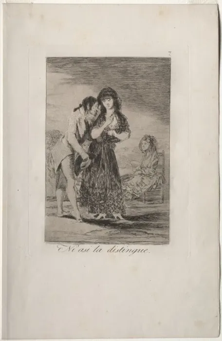 Framed Print : Caprichos: Even Thus He Cannot Make Her Out. Creator: Francisco de Goya (Spanish, 1746-1828) Framed Print : Caprichos: Even Thus He Cannot Make Her Out. Creator: Francisco de Goya (Spanish, 1746-1828)
