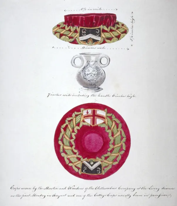 Framed Print : Caps worn by the Master and Wardens of the Company of Clothworkers, London, c1850 Framed Print : Caps worn by the Master and Wardens of the Company of Clothworkers, London, c1850