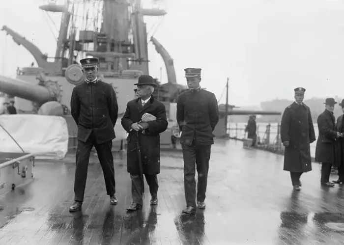 Framed Print : Capt. J.H. Gibbons, Adm. Boush, Chief officer McNeely, between c1910 and c1915. Creator: Bain News Service