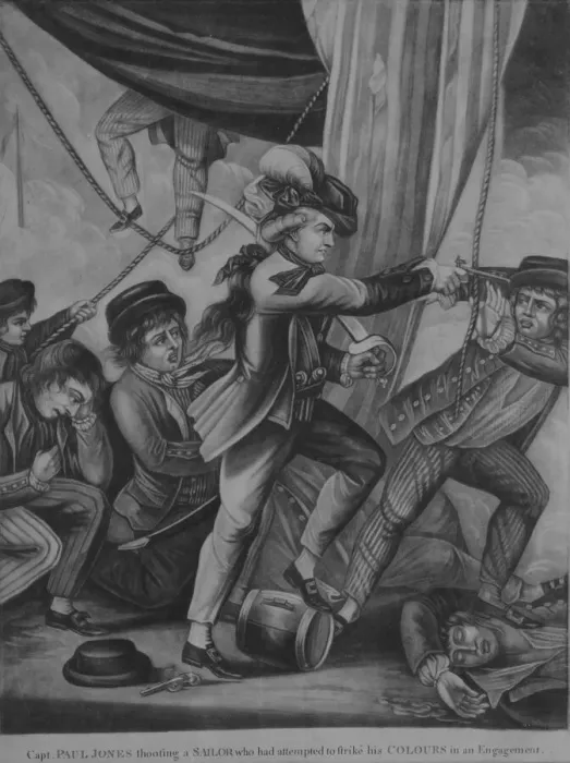 Framed Print : Capt. Paul Jones shooting a Sailor who had attempted to strike Framed Print : Capt. Paul Jones shooting a Sailor who had attempted to strike