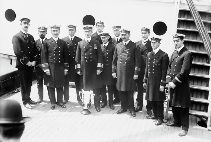 Framed Print : Capt. Rostron & under officers of CARPATHIA [ship], 1912. Creator: Bain News Service