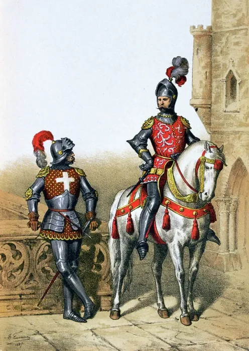 Framed Print : Captain of the archers in Paris and a cavalier, 15th century, (1887). Artist: A Lemercier Framed Print : Captain of the archers in Paris and a cavalier, 15th century, (1887). Artist: A Lemercier