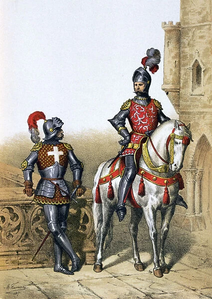 Captain of the archers in Paris and a cavalier, 15th century, (1887). Artist: A Lemercier