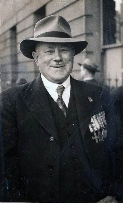 Framed Print : Captain Frank Page MC, Anzac Day march, year unknown. Creator: Unknown Framed Print : Captain Frank Page MC, Anzac Day march, year unknown. Creator: Unknown