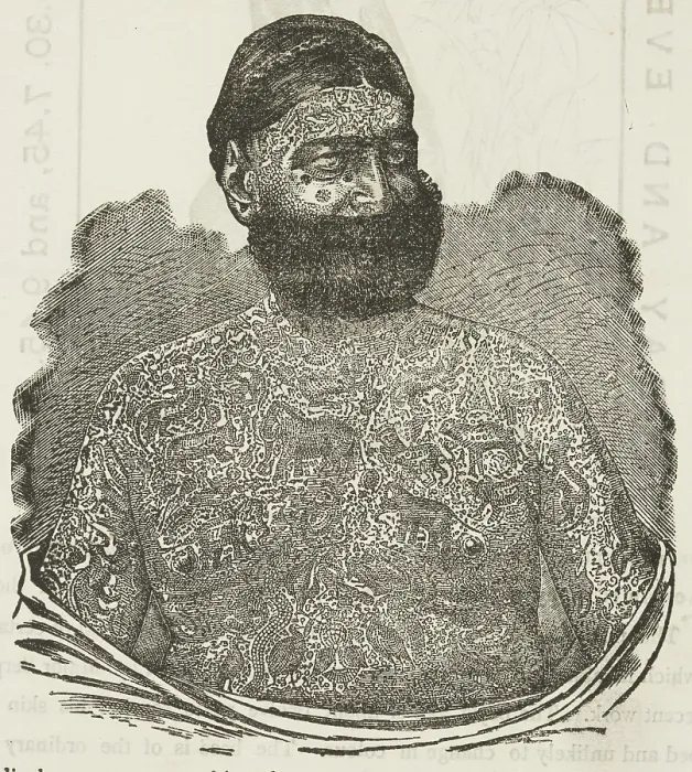 Framed Print : Captain Georges Costententus, The Tattooed Man at the Royal Aquarium, 1881. Creator: Unknown Framed Print : Captain Georges Costententus, The Tattooed Man at the Royal Aquarium, 1881. Creator: Unknown