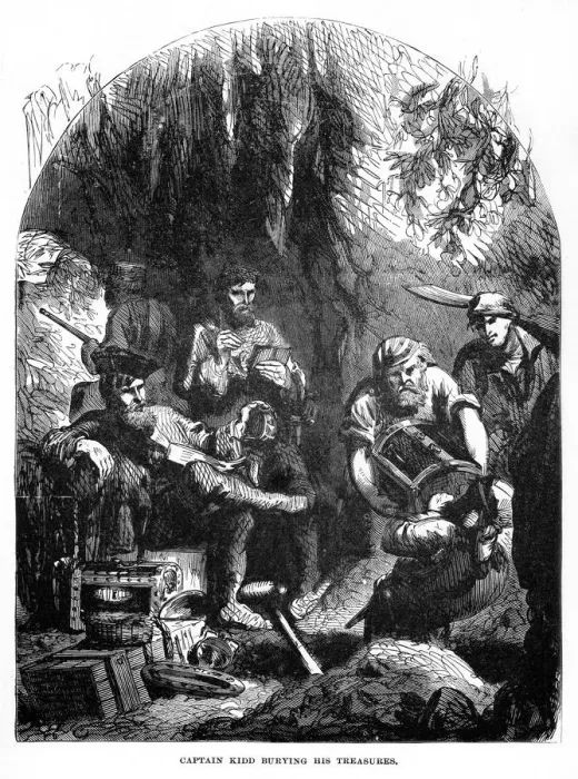Framed Print : Captain Kidd Burying his Treasures, 1872 Framed Print : Captain Kidd Burying his Treasures, 1872