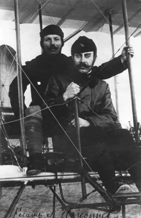 Framed Print : Captain Marconnet and Lieutenant Fequant, French army aviators, c1910 Framed Print : Captain Marconnet and Lieutenant Fequant, French army aviators, c1910